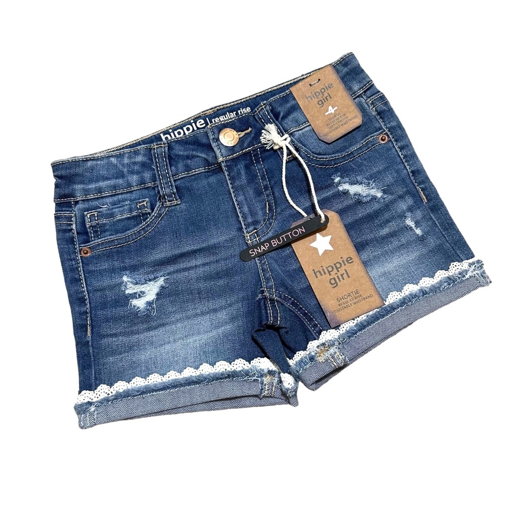 Hippie Girl Little Girl Size 4 Shortie Reg Rise Stretch Lace Trim Jean Short NEW